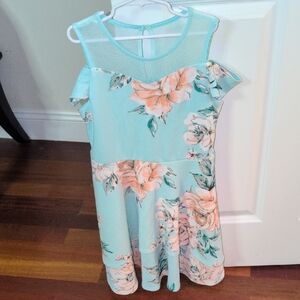 Speechless Mint and Coral Floral Kids Dress